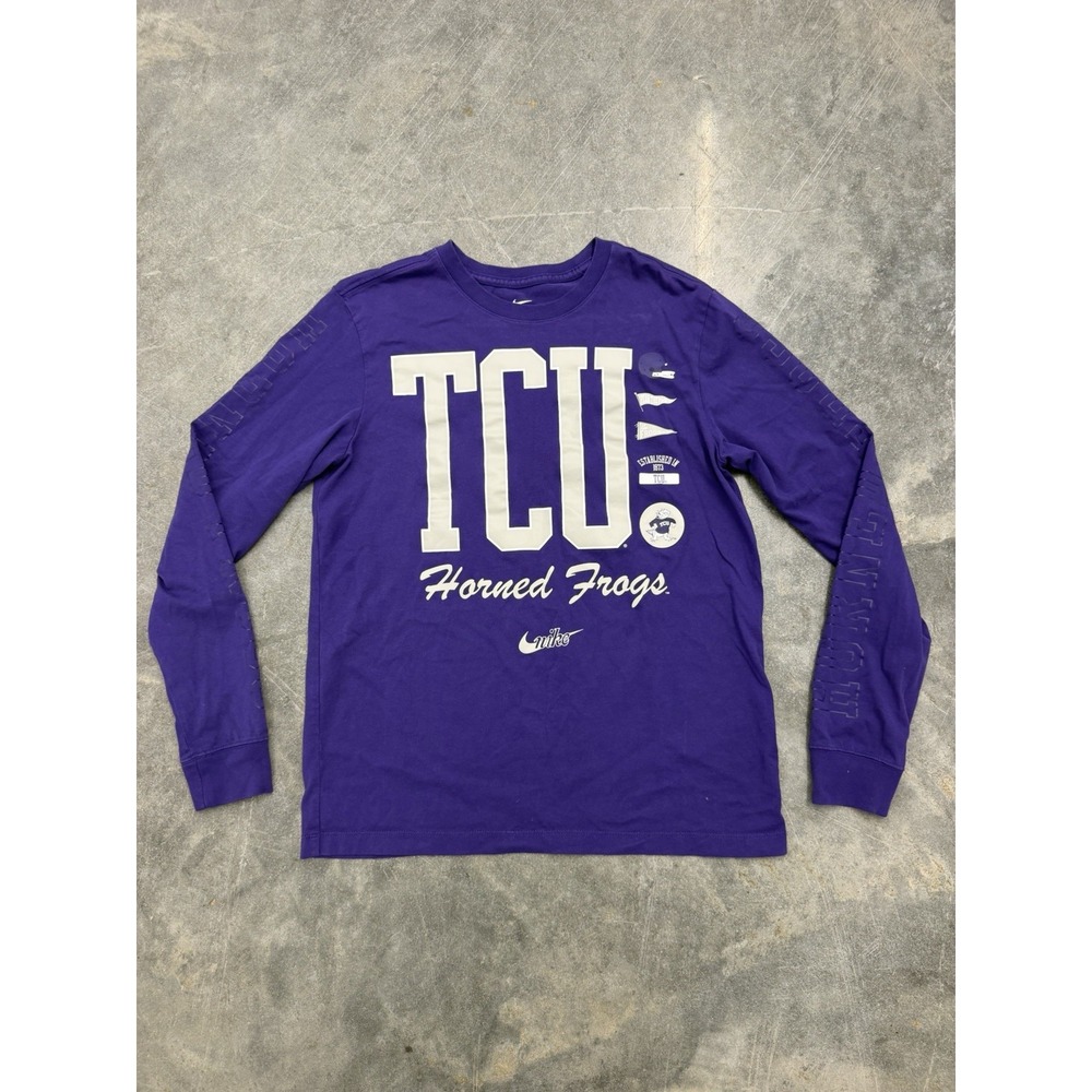 TCU Horned Frogs Shirt Mens Medium Purple NCAA Football Nike Long Sleeve T-shirt